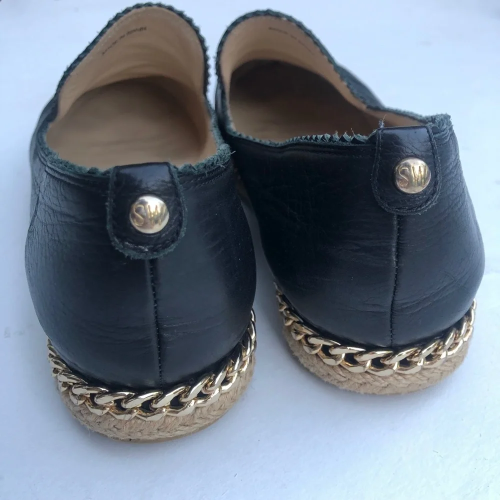 Stuart Weitzman for Russel & Bromley Black Leather Espadrille Flats